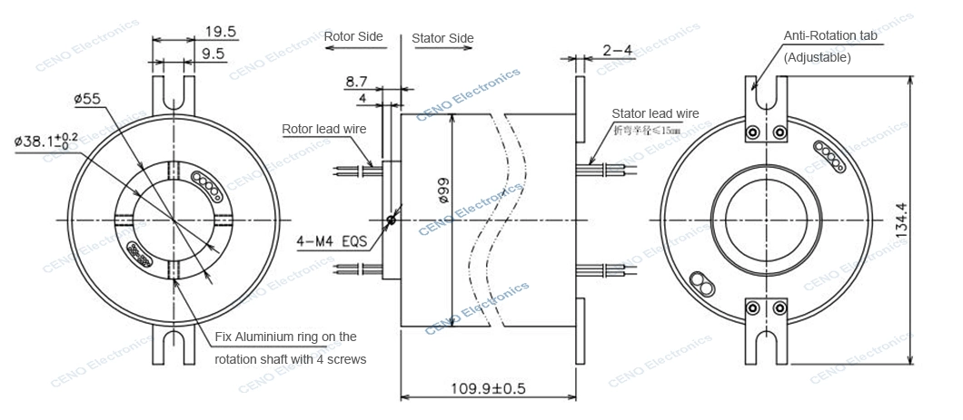 Integrated Encoder Slip Ring with Through hole Electrical Rotary Joint